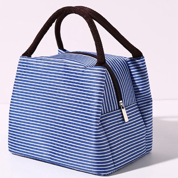 Large Capacity Striped Lunch Bag, Cloth Insulated Picnic Tote, Waterproof Reusable Lunch Box Bag, Versatile Shoulder/Messenger Design for Work Travel Picnics