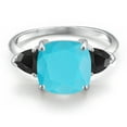 thumbnail image 3 of Gem Stone King 3.72 Ct Cushion Green Turquoise Black Onyx 10K White Gold Ring (Size 8), 3 of 6