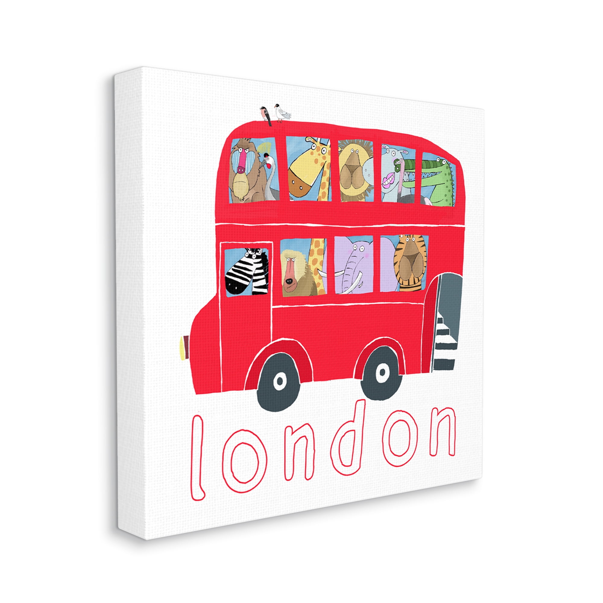 Stupell Industries London Bus of Animals Animals & Insects Painting Gallery Wrapped Canvas Print Wall Art, 17 x 17
