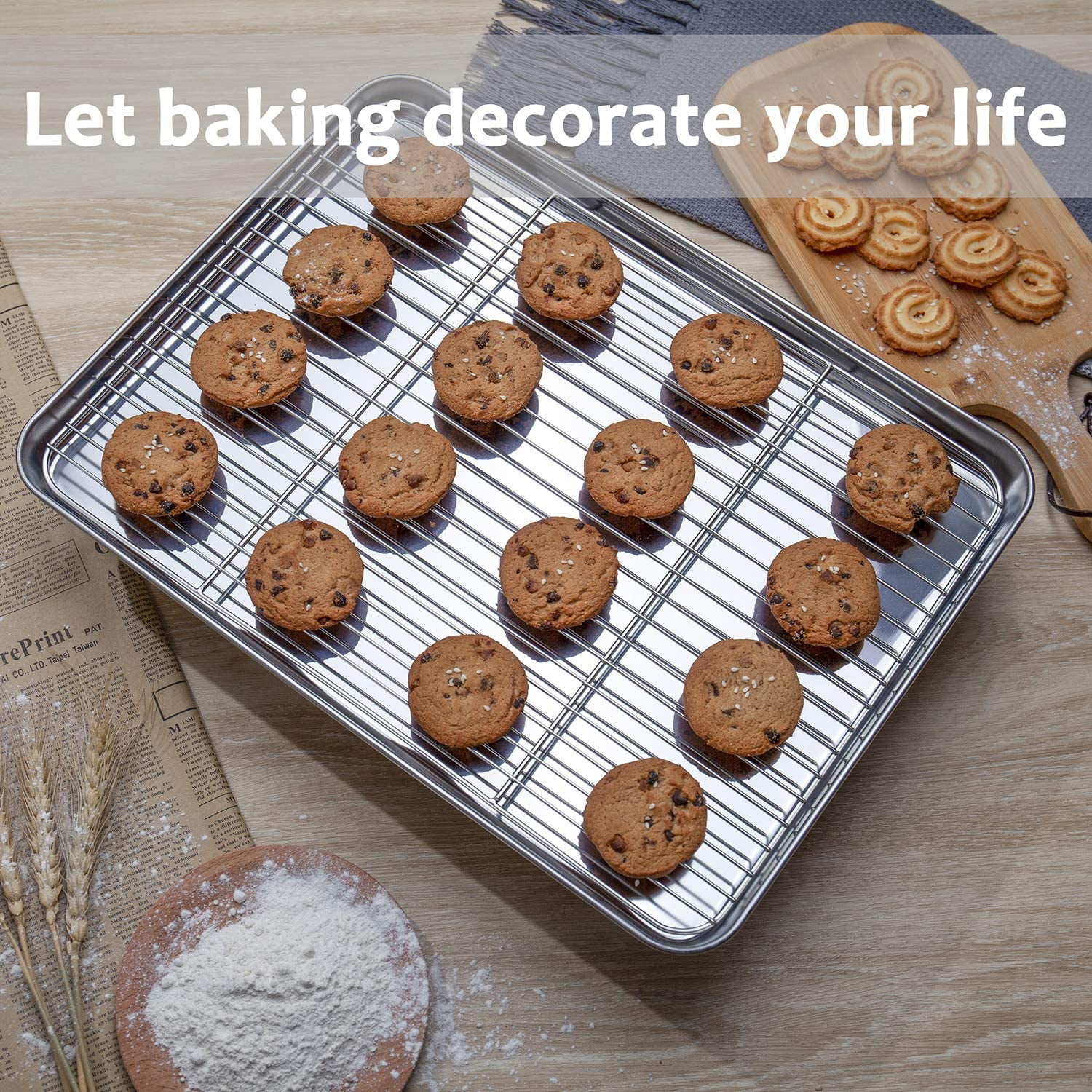 Baking Sheet with Rack Set 3 Sheets 3 Racks 3 Size Cookie Sheets for Baking Use 18 0 Stainless Steel Baking Pans with Cooling Racks Non toxic Easy Clean Dishwasher Safe Walmart