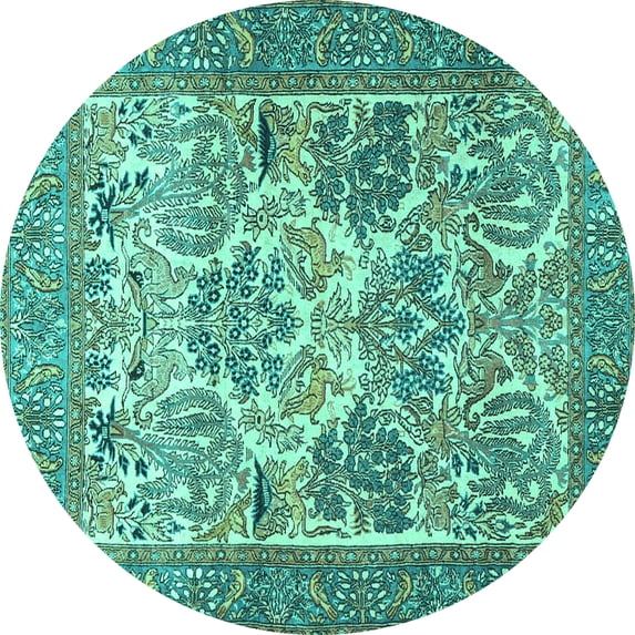Ahgly Company Machine Washable Indoor Round Animal Turquoise Blue Traditional Area Rugs, 5' Round