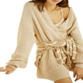thumbnail image 3 of Women Shorts Jumpsuit Solid Color Long Sleeve Lapel Button Knit Bodysuits, 3 of 5