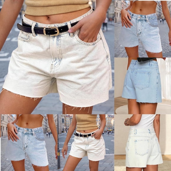DDAPJ pyju Women Fashion Denim Shorts High Waisted Flap Front Jean Shorts Y2k Carpenter Shorts with Pockets Light Blue L