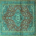 thumbnail image 1 of Ahgly Company Indoor Square Medallion Turquoise Blue Traditional Area Rugs, 4' Square, 1 of 4