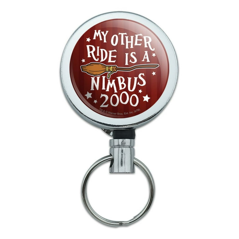 Harry Potter My Other Ride Is a Nimbus 2000 Heavy Duty Metal Retractable  Reel ID Badge Key Card Tag Holder with Belt Clip 