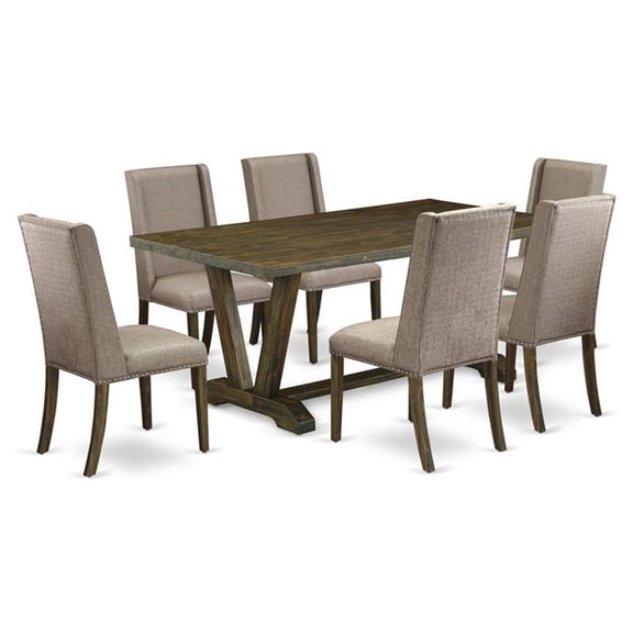 East West Furniture V777FL716-7 - 7-Piece Dining Table Set - 6 Person Dining Chairs and Small Rectangular Table Solid Wood Frame – High Back Button