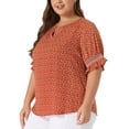 thumbnail image 4 of Agnes Orinda Women's Plus Size Blouses Pin Dots V Neck Ruffle Short Sleeve Spring Summer Boho Tops 1X Orange, 4 of 6