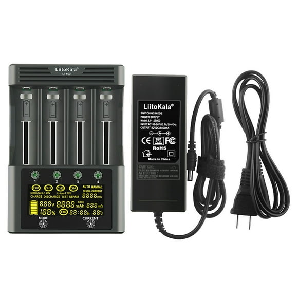 Graflsoa Liitokala Lii-600 Smart Battery Charger with LCD Display, 4-Channel Independent Charging, Auto/Manual Modes, Capacity & Resistance Testing for 18650, 26650, AA, AAA Batteries, 110V US Plug