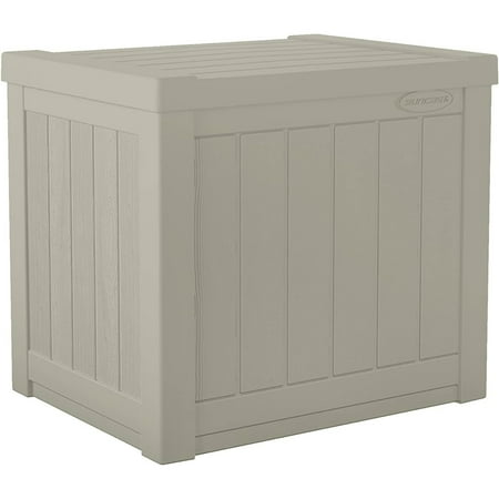 

22-Gallon Small Deck Box - Lightweight Resin Indoor/Outdoor Container and Seat for Patio Cushions Gardening Tools and Toys - Store Items on Patio Garage Yard - Mocha Wicker