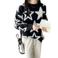 thumbnail image 6 of Sedceaty Women's Round Neck Sweaters, Vintage Star Print Long Sleeve Loose Knit Pullover Tops, 6 of 9