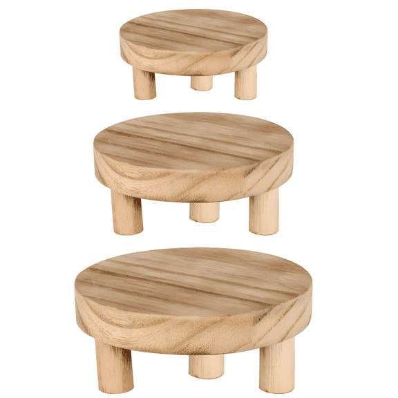3-Tier Wood Risers For Decor Set, Round Wood Plant Stand, 5/6/8 in Display Wooden Risers For Table Display, Rustic Farmhouse Decor, Coffee Cup Stands, Succulent Plant Pot Tray