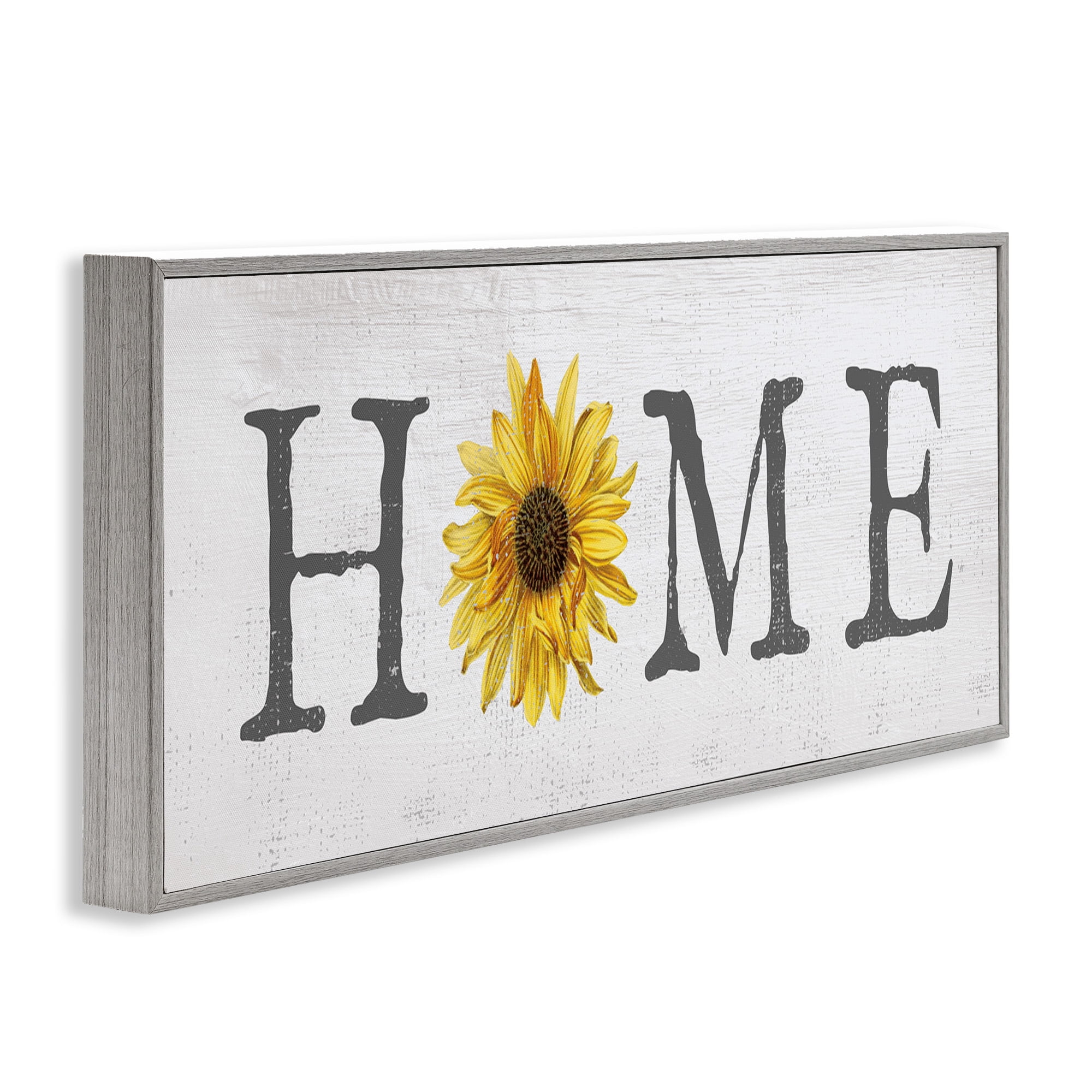 Stupell Industries Rustic Home Text with Sunflower Typography Painting Gray Framed Art Print Wall Art, 24 x 10