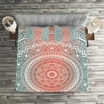 thumbnail image 3 of Ambesonne Teal and Coral Quilted Coverlet 3 Pcs, Ombre Effect Mandala, King Size, Teal Coral, 3 of 3