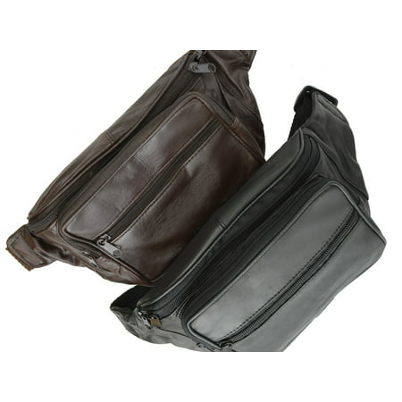 Genuine Leather Waist Fanny Pack Belt Bag Pouch Travel Hip Purse Men Women 005 (C) Black