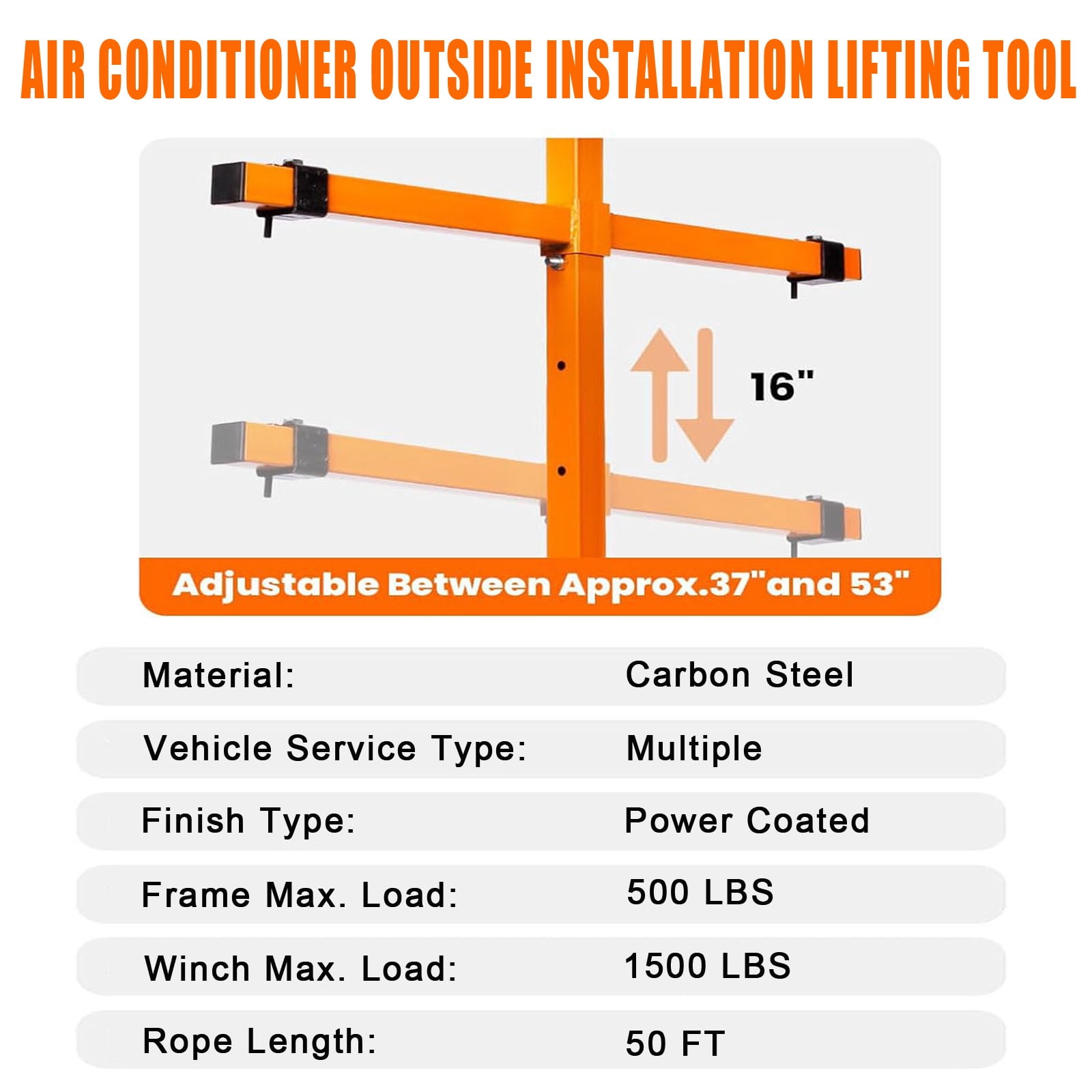 500 LBS Air Conditioner Lifting Crane with Adjustable Height, Air Conditioner Lifting Tool 1500 LBS Winch Load Capacity, Orange Crane Bracket, Designed for Installing Outdoor Air Conditioners