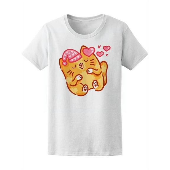 Cute Ginger Cat Love Dreaming  T-Shirt Women -Image by Shutterstock, Female Large
