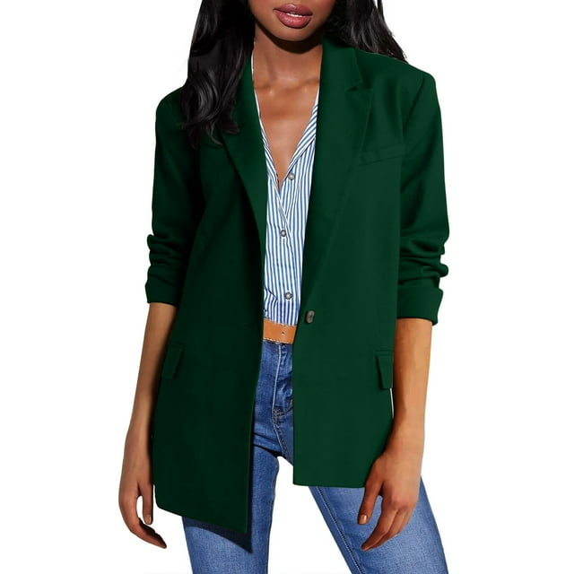 Timegard Blazer Jackets for Women Open Front Long Sleeve Button Work Office Casual Suit Jacket with Pockets