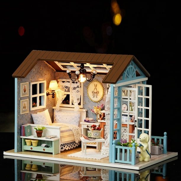 Miniature de maison de poupée avec des meubles DIY Kit de maison de poupée  en bois Mini cadeaux de maison pour les enfants
