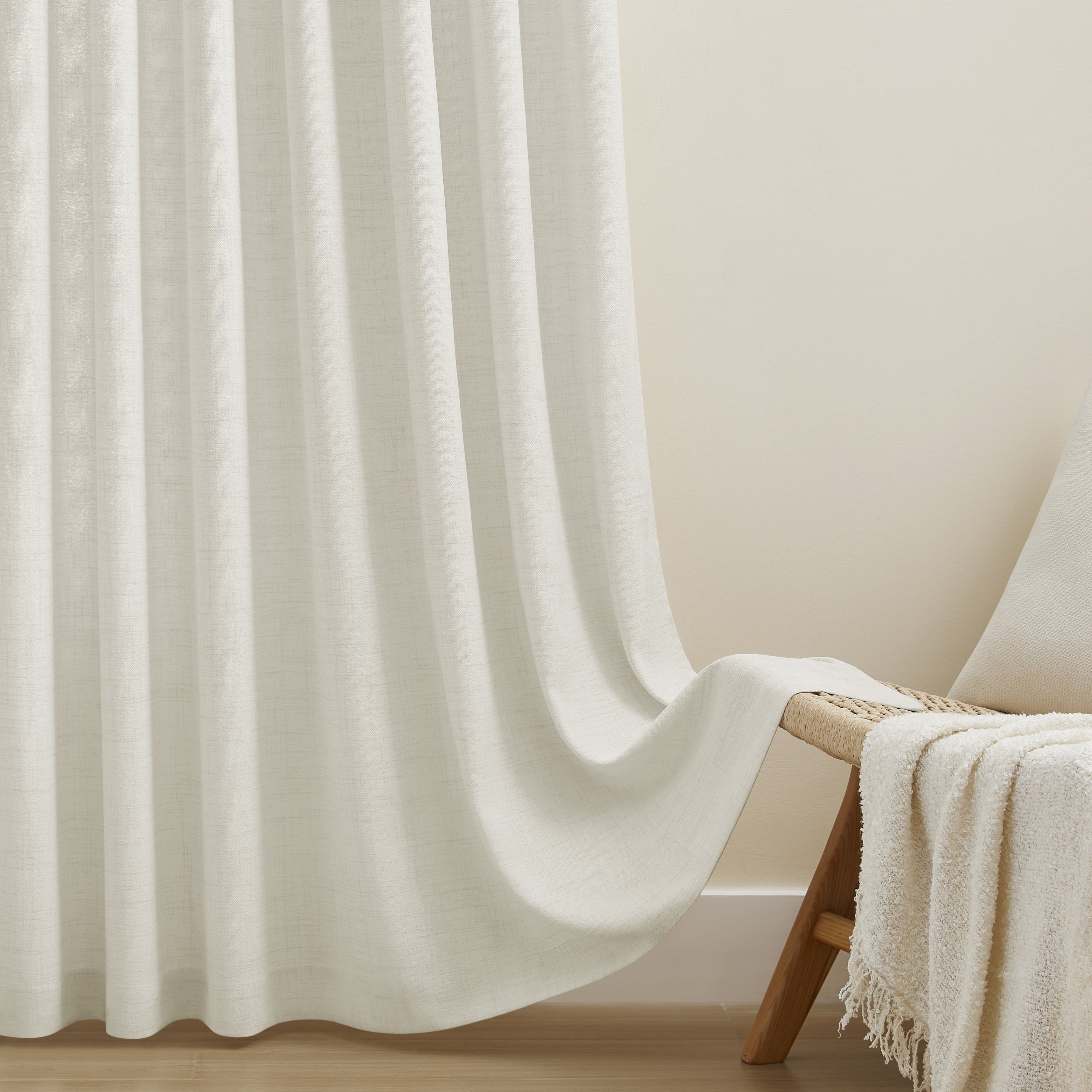 Muuphra Pinch Pleated Light Filtering Linen Blended Curtains with Metal Rings and Hooks for Living Room Bedroom,2 Panels,Ivory White,40"×63"