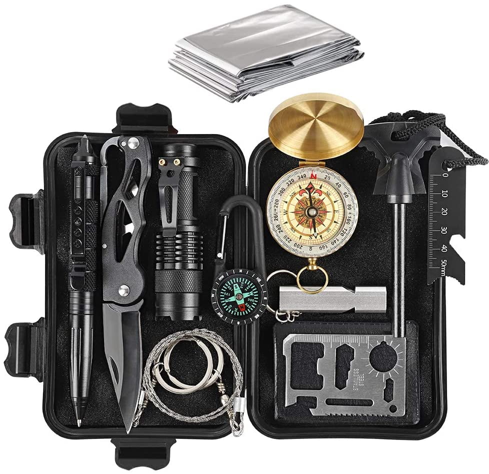 Survival Gear Kits, 12-in-1 Outdoor Emergency Survival Gear with ...