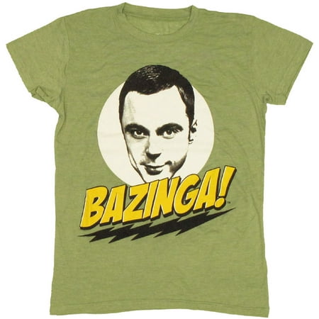 

Big Bang Theory Bazinga Face Green Juniors T-Shirt