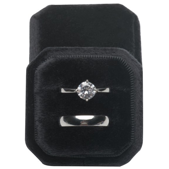 Small Velvet Ring Box Cut Edge Octagon for Wedding Engagement(Black)