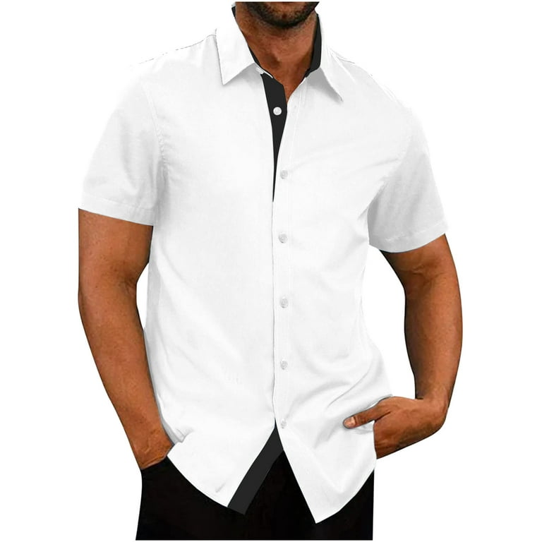 RYRJJ Men's Short Sleeve Dress Shirts Casual Button Down Shirts  Wrinkle-Free Business Work Shirt Tops(White,M)