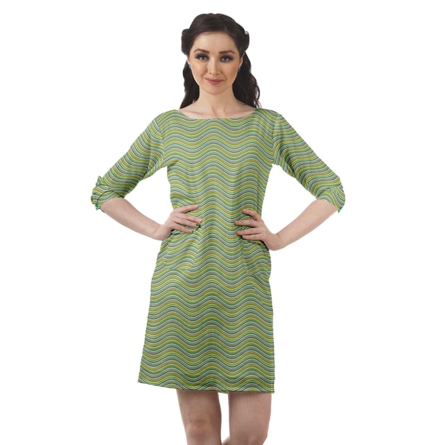 Moomaya Robes Courtes pour Femmes Imprimées Manches 3/4 Robe Tunique Mini Décontractée