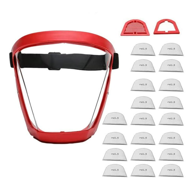 Máscara facial completa para trabajo, máscara antivaho, máscara facial transparente para adultos Tela filtrante roja 20