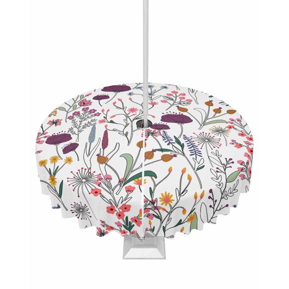 Boanket Outdoor Tablecloth with Umbrella Hole for Patio/Picnic/Party/Camping, Purple Spring Floral Waterproof Table Cloth Round Cover Washable, Vintage Botanical Colorful Elegant (Dia 60")