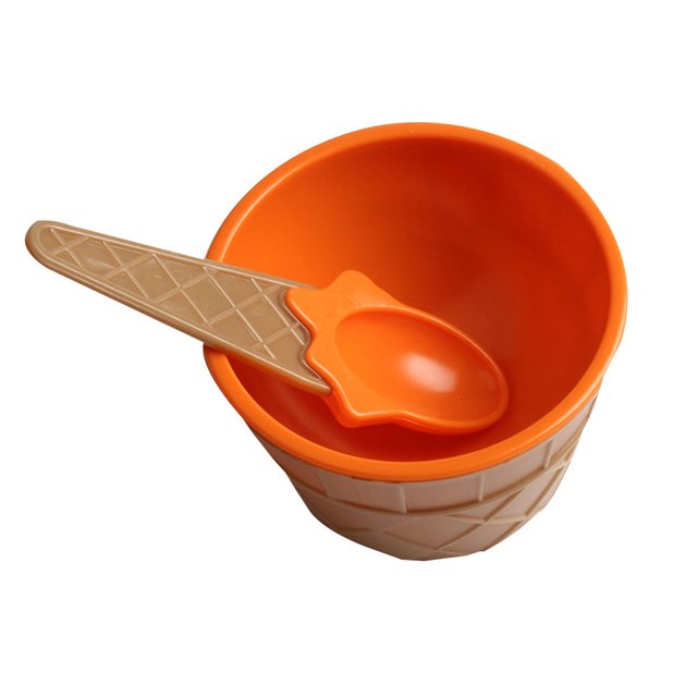 Kitchen Kids Tableware kit Bowl Spoon Set Ice Cream Shaped Adorable Children Eco-friendly Dinnerwares Orange