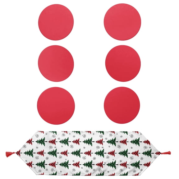 Christmas & Holiday Round Placemat and Table Runner 7-Piece Set Festive Dining Table Decoration