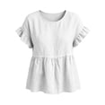 thumbnail image 7 of hoksml Women's Cotton Linen Ruffle Sleeve Peplum Blouse, Round Neck Casual Babydoll Top, Loose Fit Summer Daily Office Wear Shirt, 7 of 7