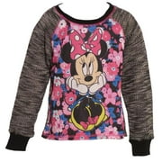 Angle View: Little Girls Black Floral Minnie Print Raglan Sleeve Fashion Top 4-5