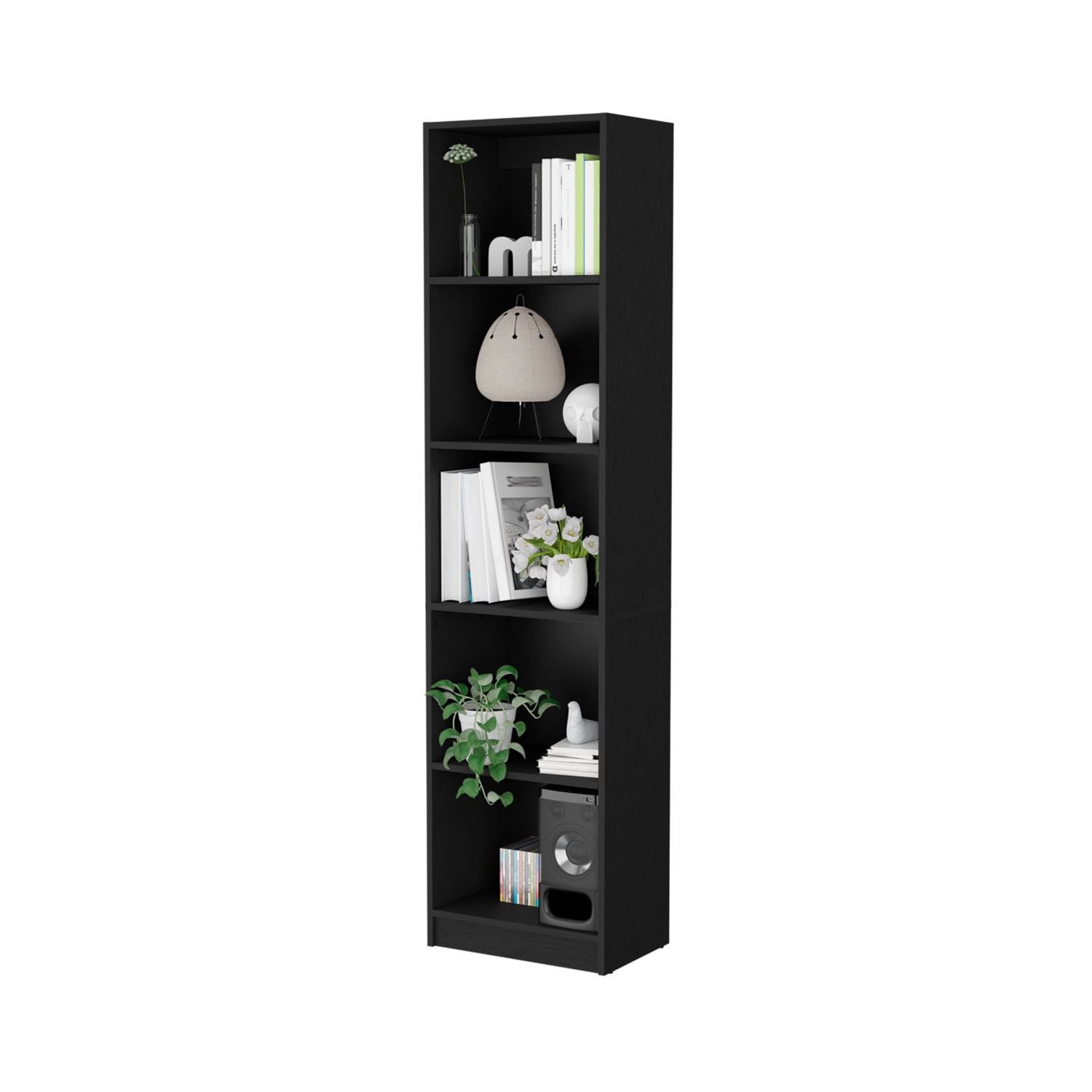 FM FURNITURE Sutton Slim Bookcase Black Engineered Wood