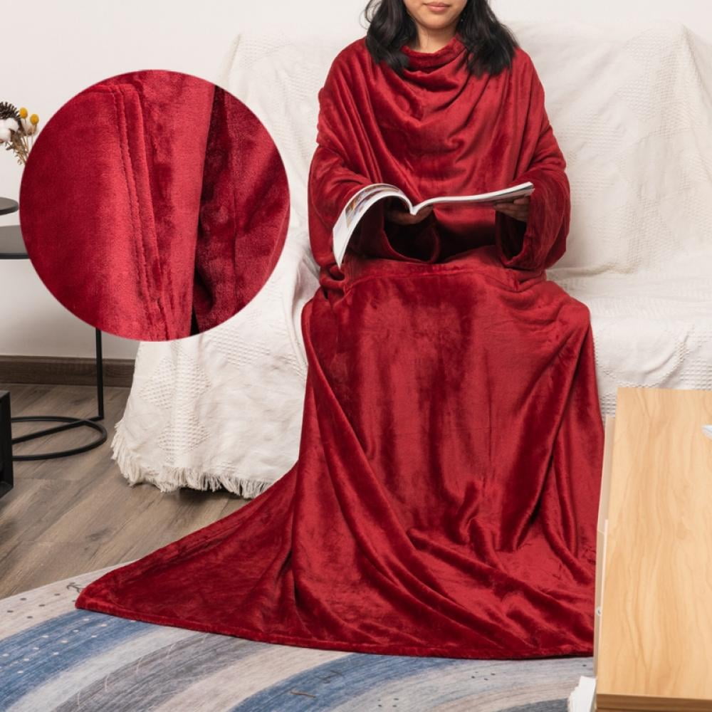 200 x 140 cm Wine Catalonia Classy Poncho Blanket Comfy Plush Fleece Wearable Blanket for Adult Women Men Kids Throw Wrap Cover Home or Outdoors 