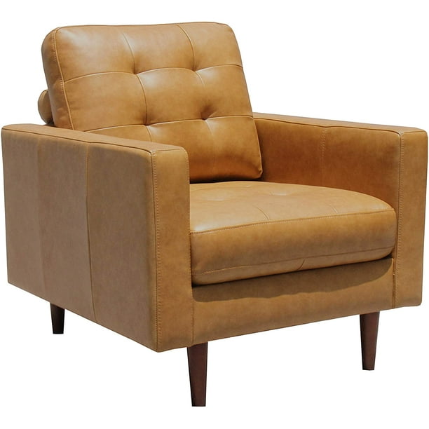Modern Tufted Leather Accent Chair, Rivet Cove Mid Century Modern Tufted Sofa