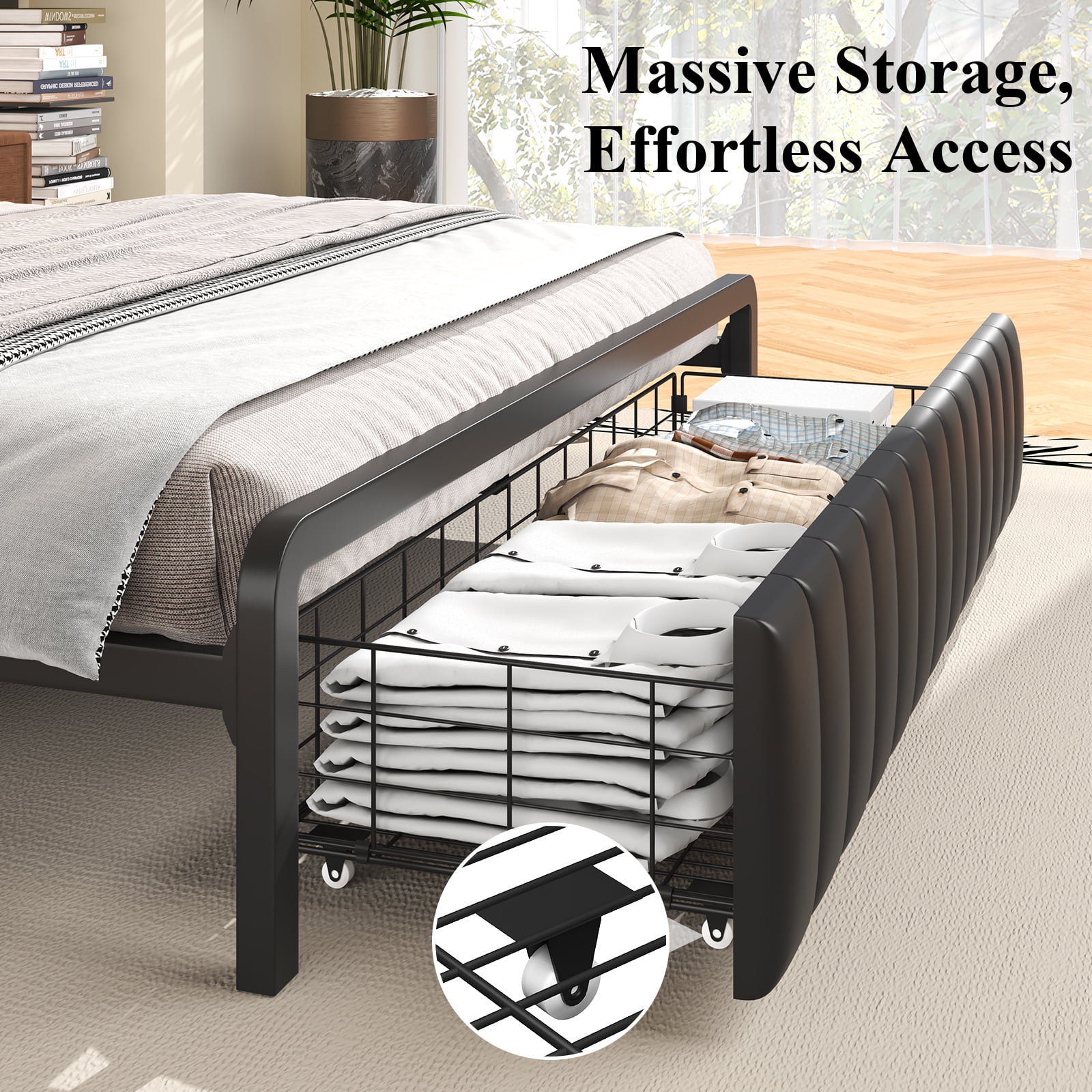 Full Size Bed Frame with LED Headboard, Metal Platform Bed with Storage Drawer, No Box Spring Needed