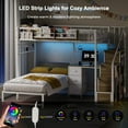 thumbnail image 3 of Advwin Twin Over Twin Bunk Bed with Desk, Stairs, LED Light & Charging Station, L-Shaped Metal Loft Bed with Storage Shelves & Drawers, 3 of 11