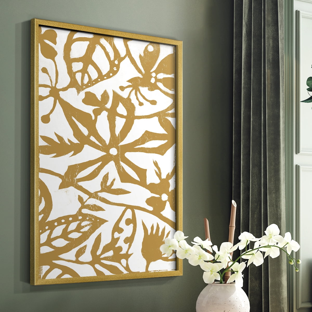 White On White IV V30 Framed Print in Gold Solid Wood 11 x 14 Framed Print