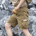 thumbnail image 2 of Men's 100% Cotton Cargo Shorts Workwear Multi Pocket Shorts Elastic Belt Relaxed Fit Casual Summer Hiking Shorts Big and Tall Size XS-3XL Brown, 2 of 7