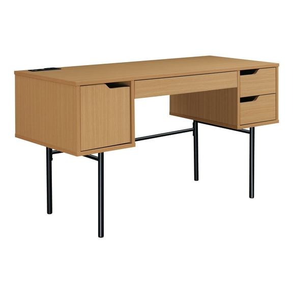 Denmark Engineered Wood Executive Desk with Power in Natural Finish