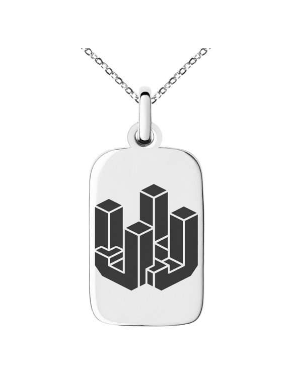 Stainless Steel Letter J Initial 3D Cube Box Monogram Engraved Small Rectangle Dog Tag Charm Pendant Necklace