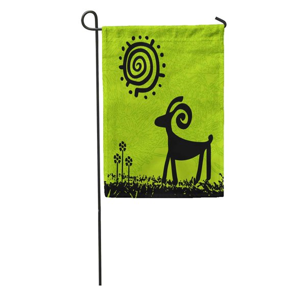SIDONKU Primitive Tribal Ram Under The Sun Flowers Aboriginal Abstract Garden Flag Decorative Flag House Banner 28x40 inch