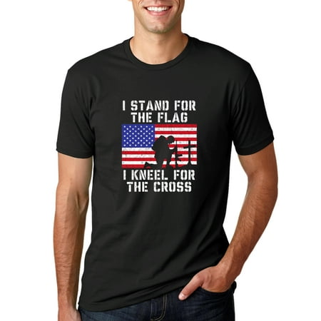 I Stand for The Flag I Kneel For the Cross | Mens Americana / American Pride Graphic T-Shirt, Black, X-Large