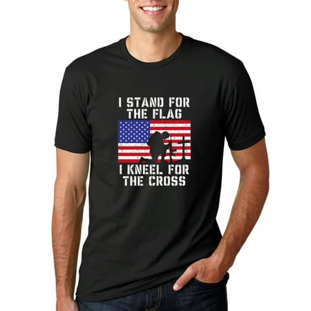 - I Stand for The Flag I Kneel For the Cross | Mens Americana / American Pride Graphic T-Shirt, Black, X-Large