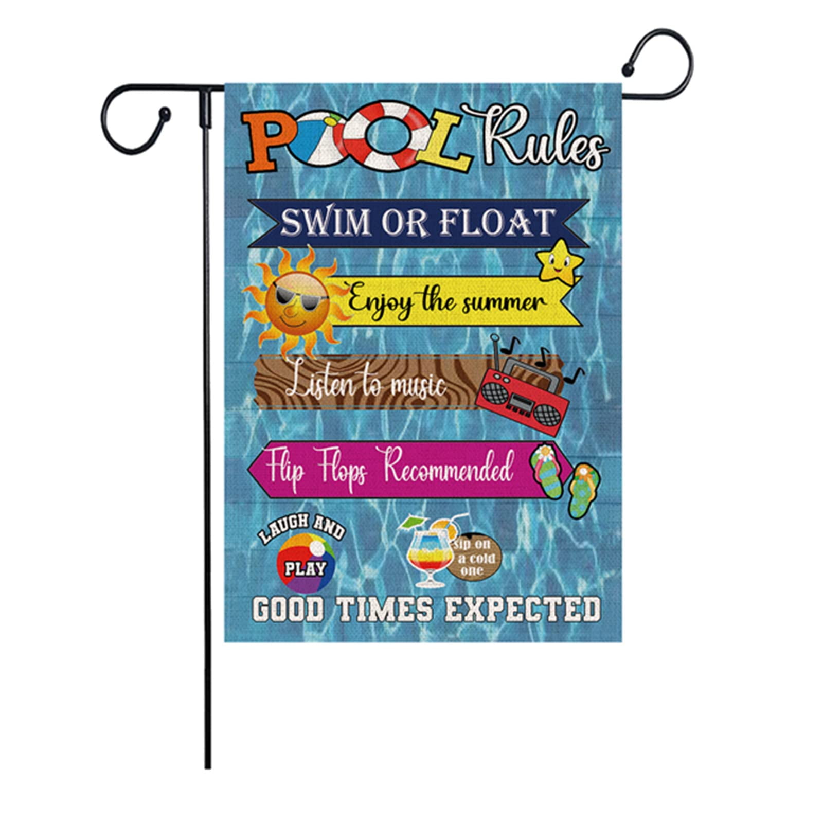 Summer Garden Flags, Pool Rules Vertical Double Sized Burlap Flag for