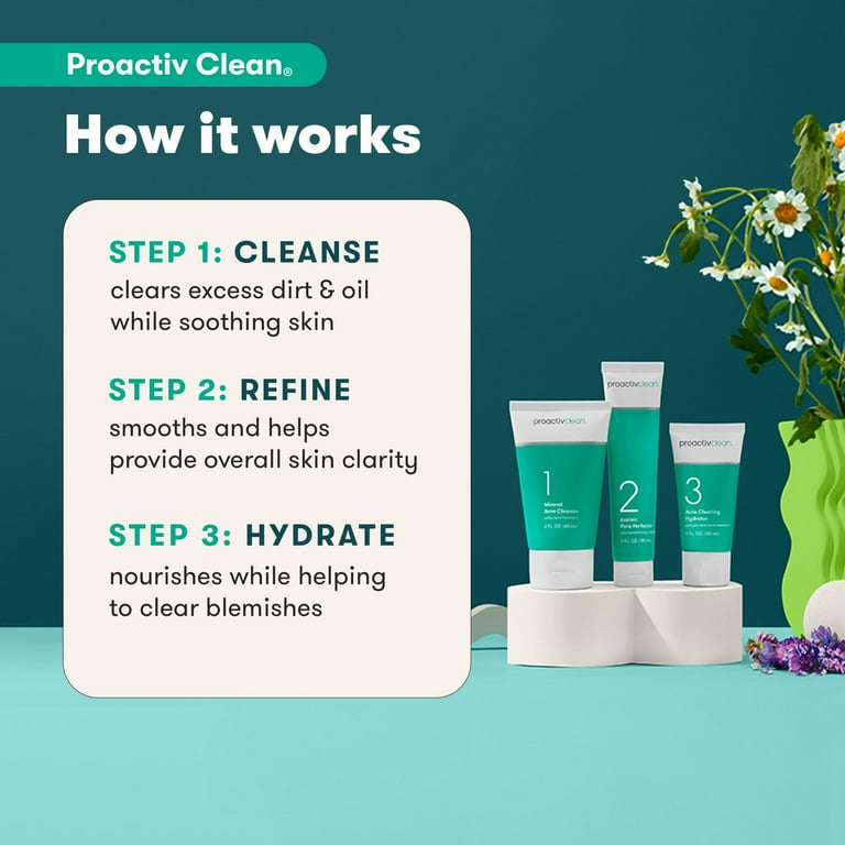 Proactiv Clean 3 Step Acne Kit, Teen Facial Cleanser, Hydrator