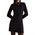 thumbnail image 2 of Women Turtle Neck Long Sleeve Bodycon Fall Winter Mini Slim Knit Sweater Dress Black S, 2 of 7