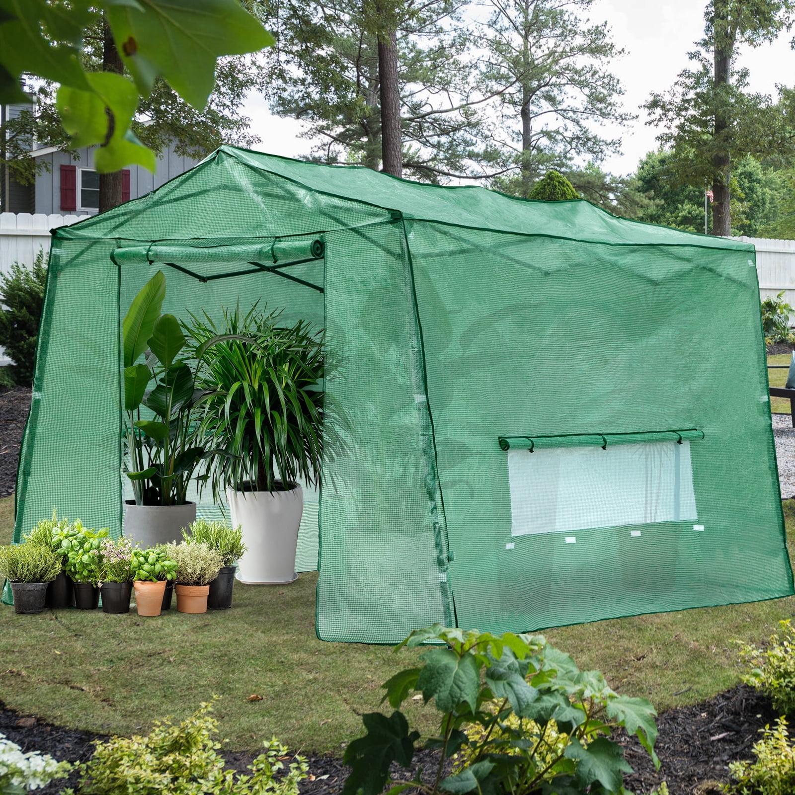 Meetleisure 6.9 FT x 8.5 FT x 7.2 FT Pop-up Outdoor PVC Greenhouse, Green